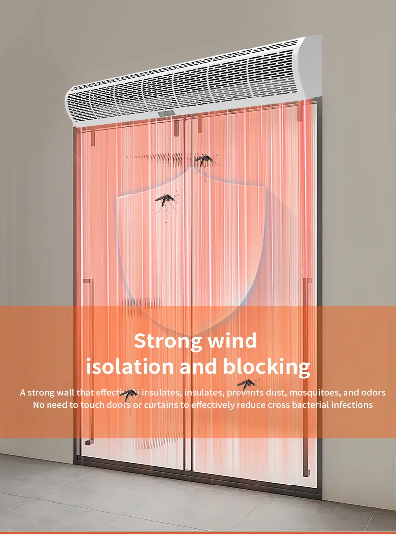 Hot air curtain blocking flying insects with a strong downward airflow barrier