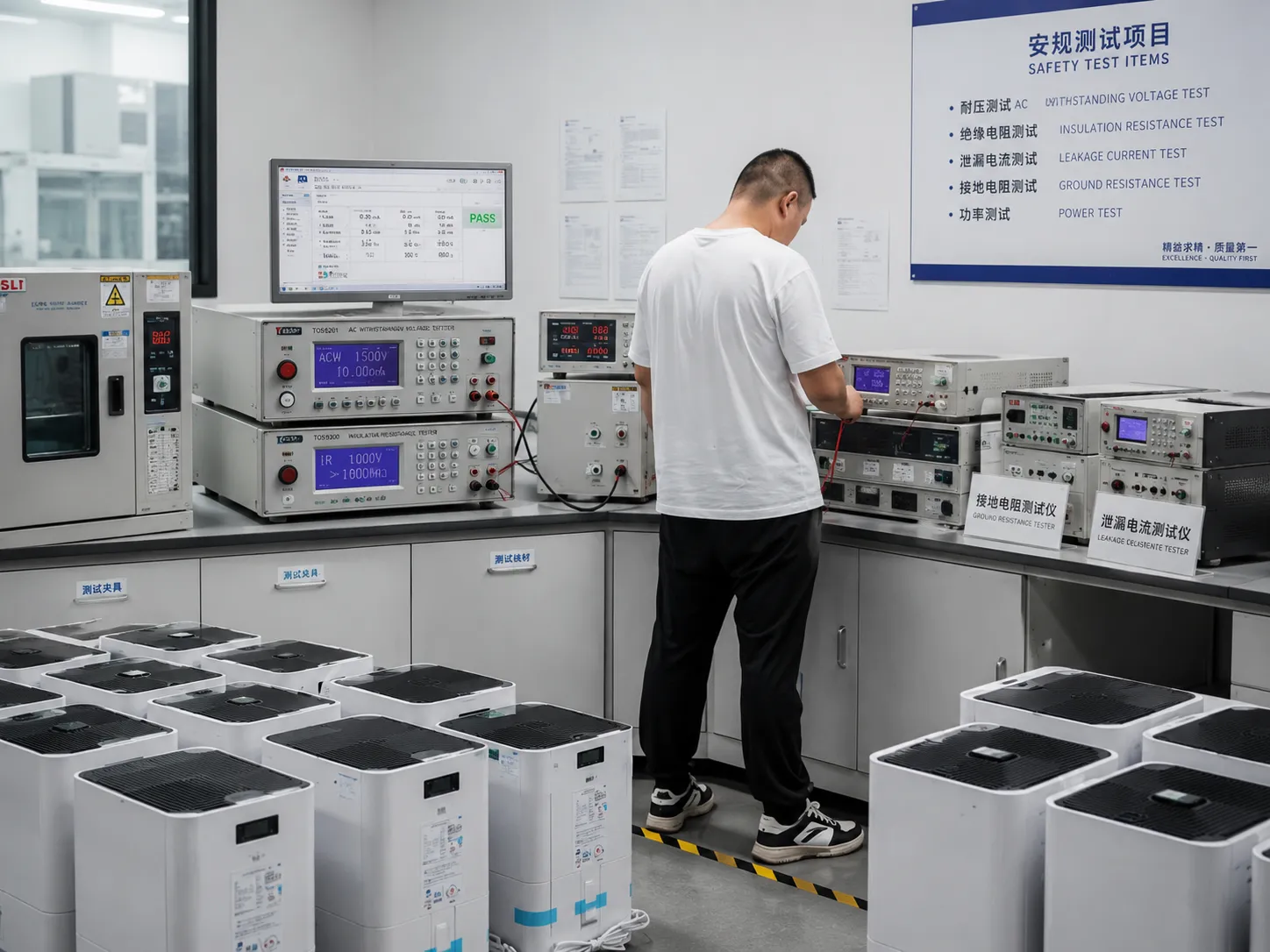 Technician performing electrical testing. Technician performing electrical testing dehumidifier