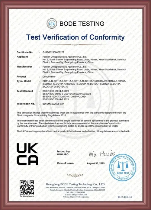 Test Verification of Conformity Certificate