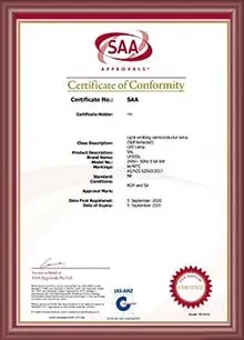SAA Certificate of Conformity