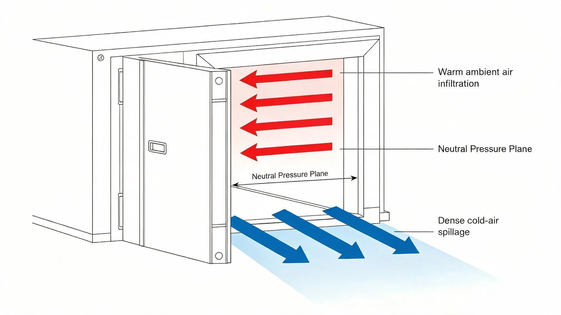 Centrifugal Air Curtains for Cold Storage: How the Air Barrier Works Cold storage air curtain airflow diagram showing separation of warm and cold air
