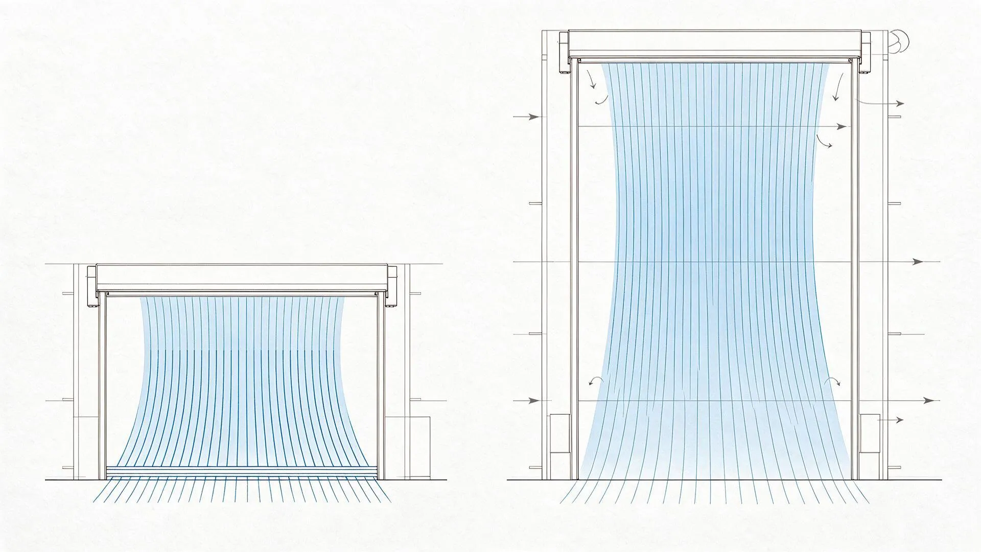 Air curtain jet projection comparison for commercial and tall industrial doorways