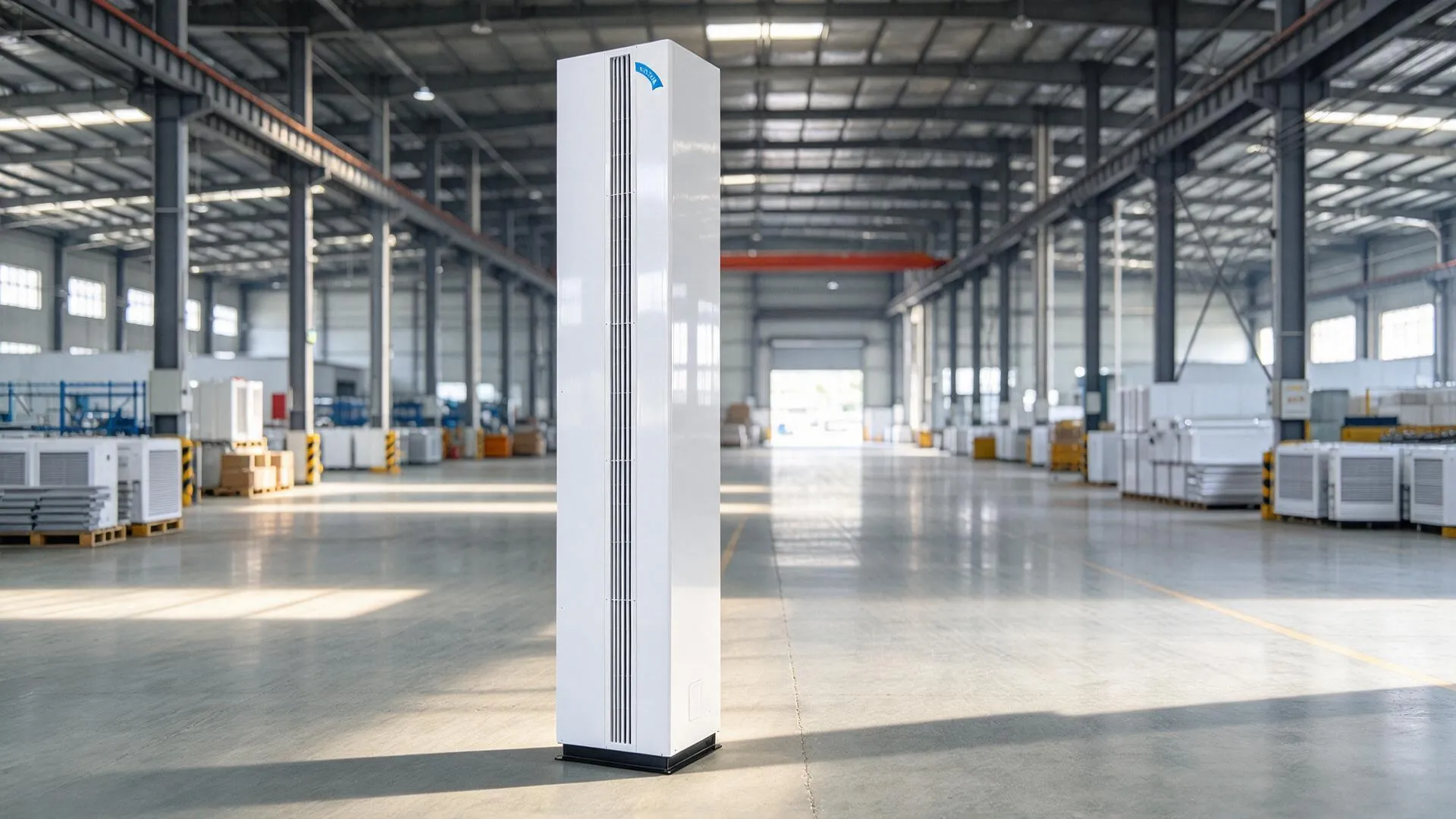 Horizontal vs Vertical Industrial Air Curtains for Large Doors Vertical air curtain mounted beside a tall factory doorway for side discharge